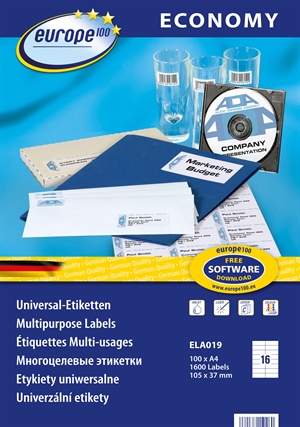 Avery Europe 100 etiqueta universal de 105 x 37,1 mm, 1600 unidades.